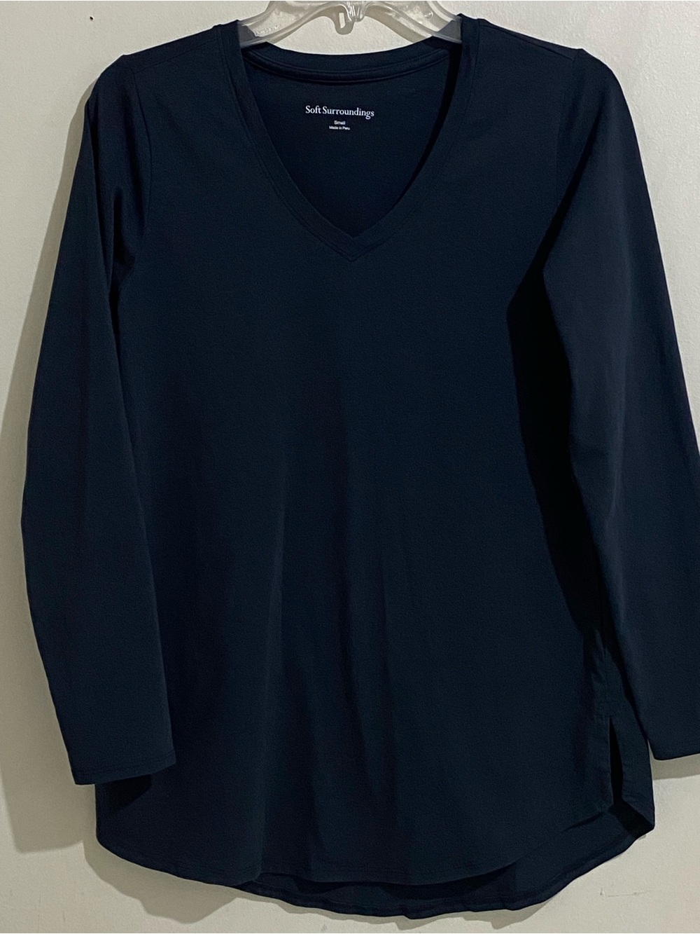 Soft Surroundings Women's Black Pima Cotton V-Neck Long Sleeve Top Size S
